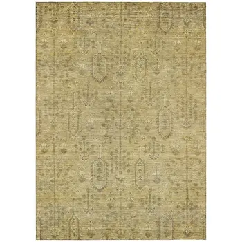 9' X 12' Gold And Taupe Southwestern Washable Indoor Outdoor Area Rug