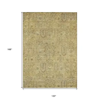 10' X 14' Gold And Taupe Southwestern Washable Indoor Outdoor Area Rug