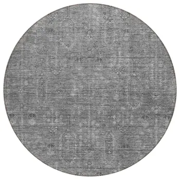 8' Gray And Charcoal Round Southwestern Washable Indoor Outdoor Area Rug