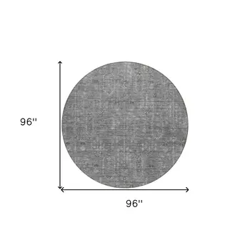 8' Gray And Charcoal Round Southwestern Washable Indoor Outdoor Area Rug