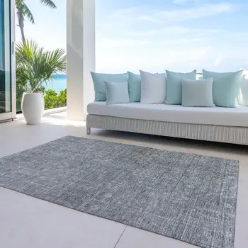 8' X 10' Gray And Charcoal Southwestern Washable Indoor Outdoor Area Rug