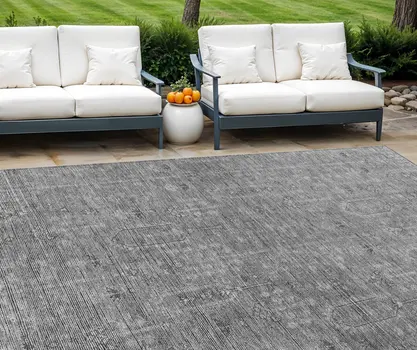 9' X 12' Gray And Charcoal Southwestern Washable Indoor Outdoor Area Rug