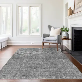 9' X 12' Gray And Charcoal Southwestern Washable Indoor Outdoor Area Rug