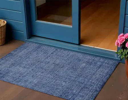 3' X 5' Navy Blue And Blue Southwestern Washable Indoor Outdoor Area Rug