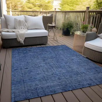 3' X 5' Navy Blue And Blue Southwestern Washable Indoor Outdoor Area Rug