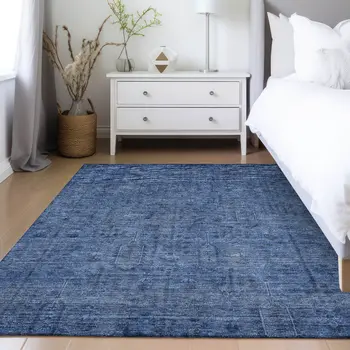 3' X 5' Navy Blue And Blue Southwestern Washable Indoor Outdoor Area Rug