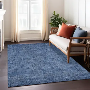3' X 5' Navy Blue And Blue Southwestern Washable Indoor Outdoor Area Rug