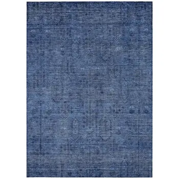 9' X 12' Navy Blue And Blue Southwestern Washable Indoor Outdoor Area Rug