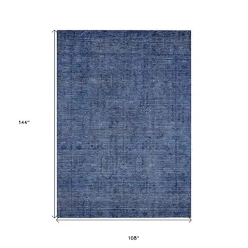 9' X 12' Navy Blue And Blue Southwestern Washable Indoor Outdoor Area Rug