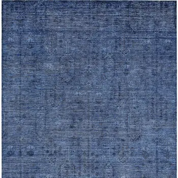 9' X 12' Navy Blue And Blue Southwestern Washable Indoor Outdoor Area Rug