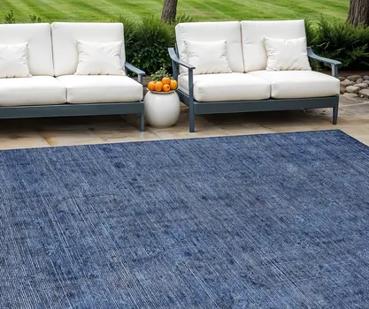 10' X 14' Navy Blue And Blue Southwestern Washable Indoor Outdoor Area Rug