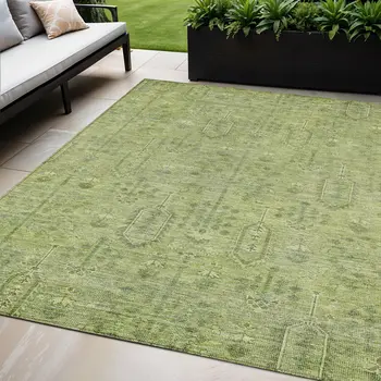 5' X 8' Sage And Artichoke Green Southwestern Washable Indoor Outdoor Area Rug