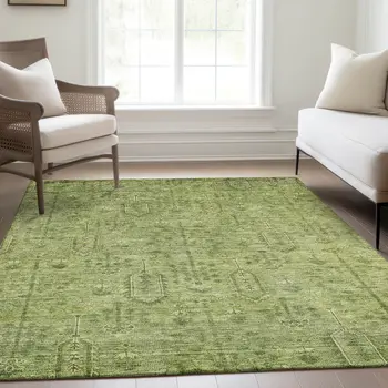 5' X 8' Sage And Artichoke Green Southwestern Washable Indoor Outdoor Area Rug