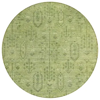 8' Sage And Artichoke Green Round Southwestern Washable Indoor Outdoor Area Rug