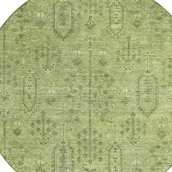 8' Sage And Artichoke Green Round Southwestern Washable Indoor Outdoor Area Rug