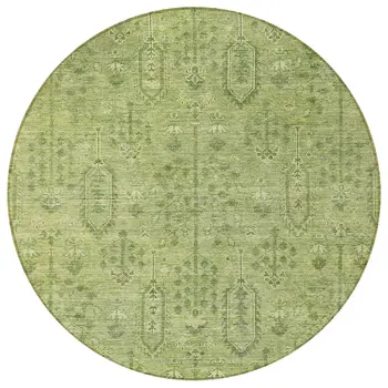 8' Sage And Artichoke Green Round Southwestern Washable Indoor Outdoor Area Rug
