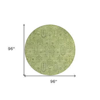 8' Sage And Artichoke Green Round Southwestern Washable Indoor Outdoor Area Rug