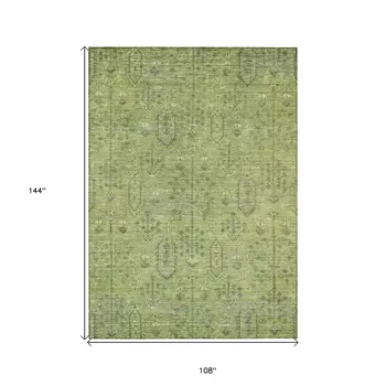 9' X 12' Sage And Artichoke Green Southwestern Washable Indoor Outdoor Area Rug