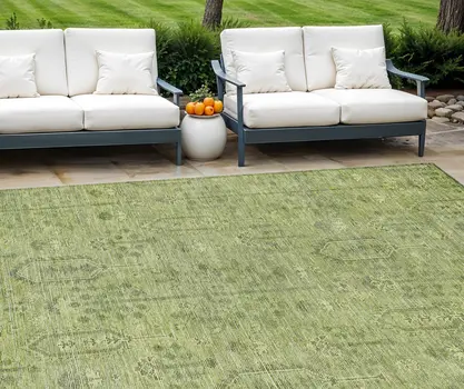 9' X 12' Sage And Artichoke Green Southwestern Washable Indoor Outdoor Area Rug