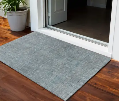 3' X 5' Teal Blue And Gray Southwestern Washable Indoor Outdoor Area Rug