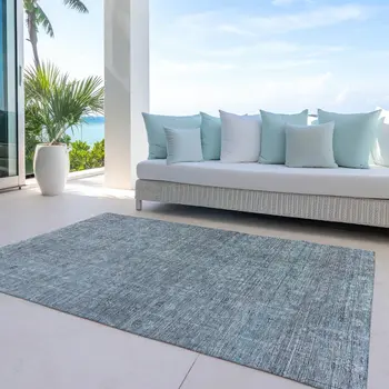 3' X 5' Teal Blue And Gray Southwestern Washable Indoor Outdoor Area Rug