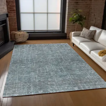 3' X 5' Teal Blue And Gray Southwestern Washable Indoor Outdoor Area Rug