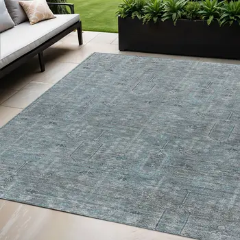 5' X 8' Teal Blue And Gray Southwestern Washable Indoor Outdoor Area Rug