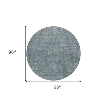 8' Teal Blue And Gray Round Southwestern Washable Indoor Outdoor Area Rug