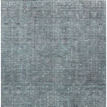 9' X 12' Teal Blue And Gray Southwestern Washable Indoor Outdoor Area Rug