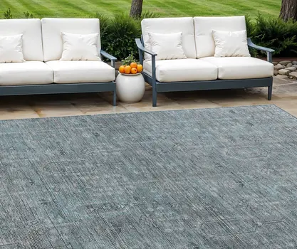 10' X 14' Teal Blue And Gray Southwestern Washable Indoor Outdoor Area Rug