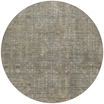 8' Taupe Gray And Beige Round Southwestern Washable Indoor Outdoor Area Rug