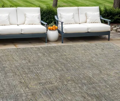9' X 12' Taupe Gray And Beige Southwestern Washable Indoor Outdoor Area Rug