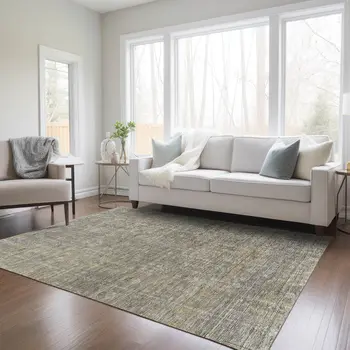 10' X 14' Taupe Gray And Beige Southwestern Washable Indoor Outdoor Area Rug