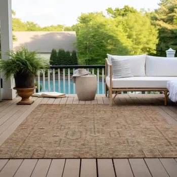 3' X 5' Terra Cotta And Copper Southwestern Washable Indoor Outdoor Area Rug