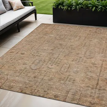 5' X 8' Terra Cotta And Copper Southwestern Washable Indoor Outdoor Area Rug
