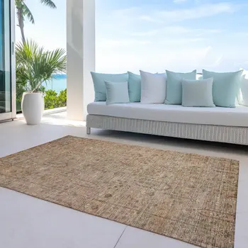 8' X 10' Terra Cotta And Copper Southwestern Washable Indoor Outdoor Area Rug