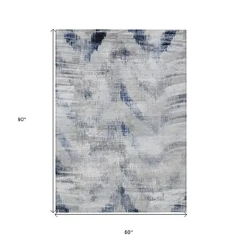 5' X 8' Gray Silver And Blue Abstract Washable Indoor Outdoor Area Rug
