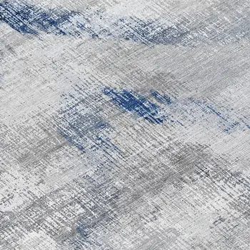 8' Gray Silver And Blue Round Abstract Washable Indoor Outdoor Area Rug