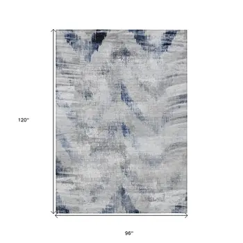 8' X 10' Gray Silver And Blue Abstract Washable Indoor Outdoor Area Rug