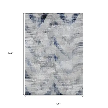 9' X 12' Gray Silver And Blue Abstract Washable Indoor Outdoor Area Rug