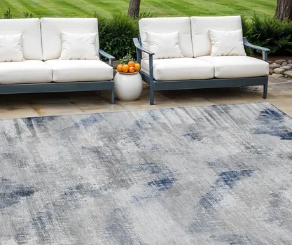 10' X 14' Gray Silver And Blue Abstract Washable Indoor Outdoor Area Rug