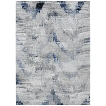 10' X 14' Gray Silver And Blue Abstract Washable Indoor Outdoor Area Rug