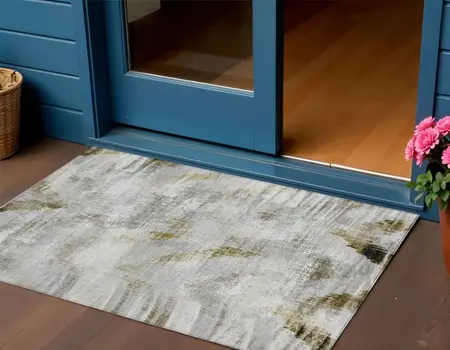 3' X 5' Taupe Gray And Brown Abstract Washable Indoor Outdoor Area Rug