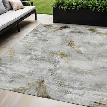 5' X 8' Taupe Gray And Brown Abstract Washable Indoor Outdoor Area Rug