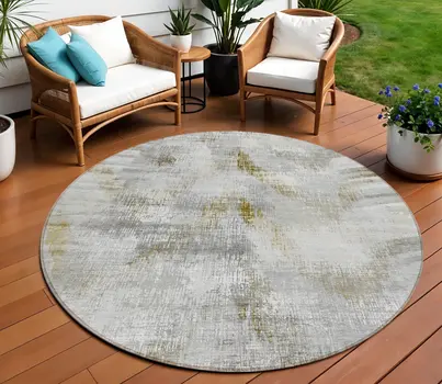 8' Taupe Gray And Brown Round Abstract Washable Indoor Outdoor Area Rug