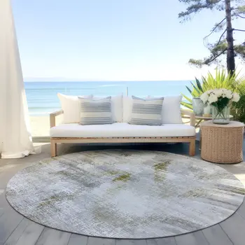 8' Taupe Gray And Brown Round Abstract Washable Indoor Outdoor Area Rug