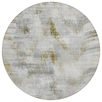 8' Taupe Gray And Brown Round Abstract Washable Indoor Outdoor Area Rug