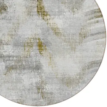 8' Taupe Gray And Brown Round Abstract Washable Indoor Outdoor Area Rug