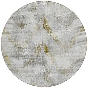 8' Taupe Gray And Brown Round Abstract Washable Indoor Outdoor Area Rug