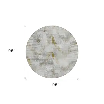 8' Taupe Gray And Brown Round Abstract Washable Indoor Outdoor Area Rug